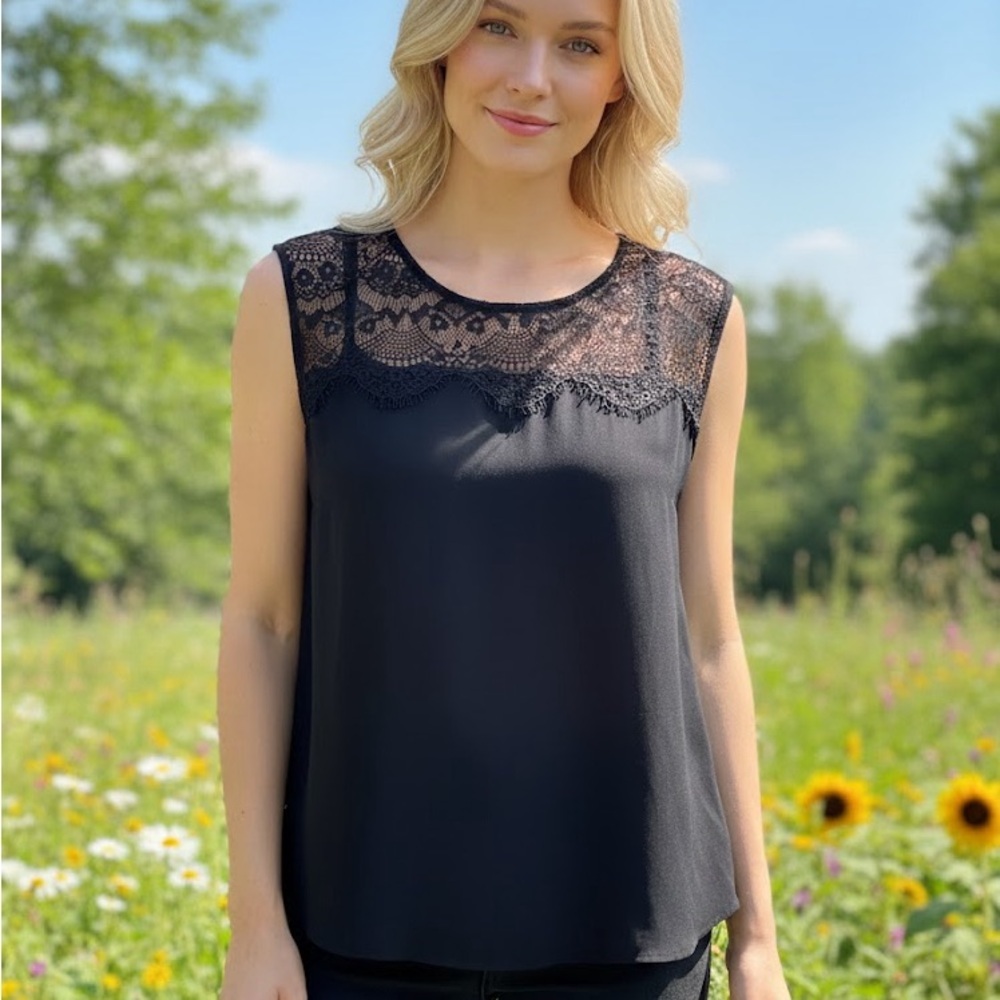 Forever 21 Black Lace Sleeveless Top P2P 21”